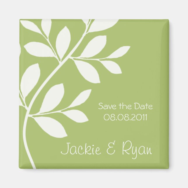 Save the Date Magnet Leaf Branch Sage green (Front)
