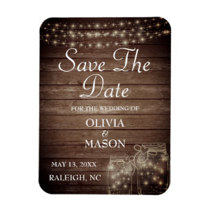 Save the Date Magnet Rustic Mason Jar Lights