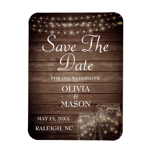 Save the Date Magnet Rustic Mason Jar Lights (Vertical)