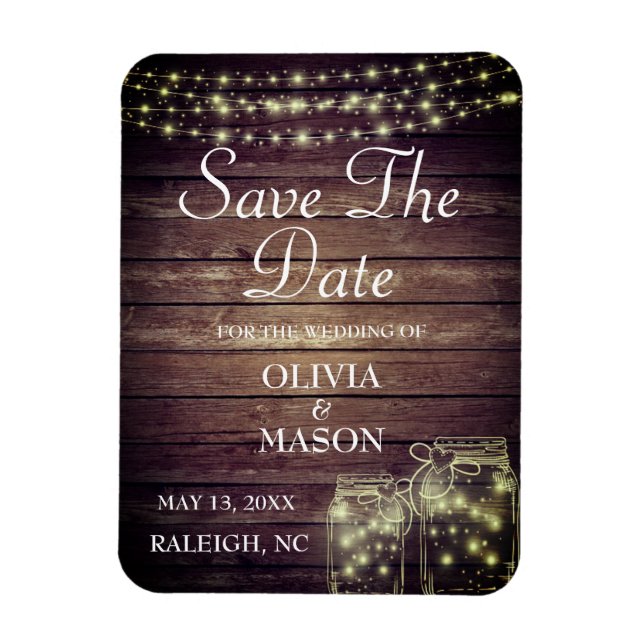 Save the Date Magnet Rustic Mason Jar Lights (Vertical)