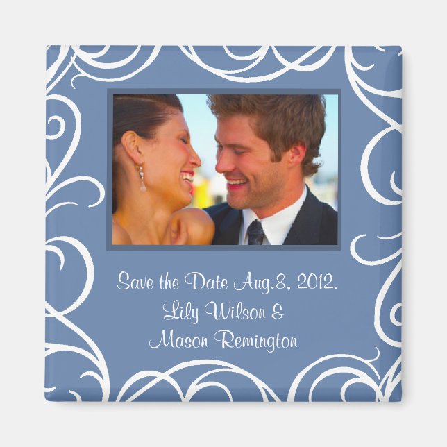 Save the Date Magnet with Swirls (blue) (Front)
