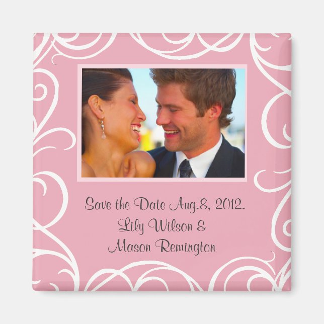 Save the Date Magnet with Swirls (pink) (Front)