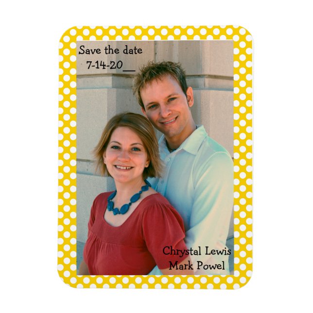 Save the Date Magnet with Yellow dotted border. (Vertical)