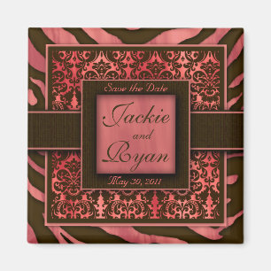 Save the Date Magnet Zebra Damask Coral