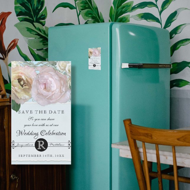 Save the Date Magnets Blue Ombre Painted Flowers (Creator Uploaded)