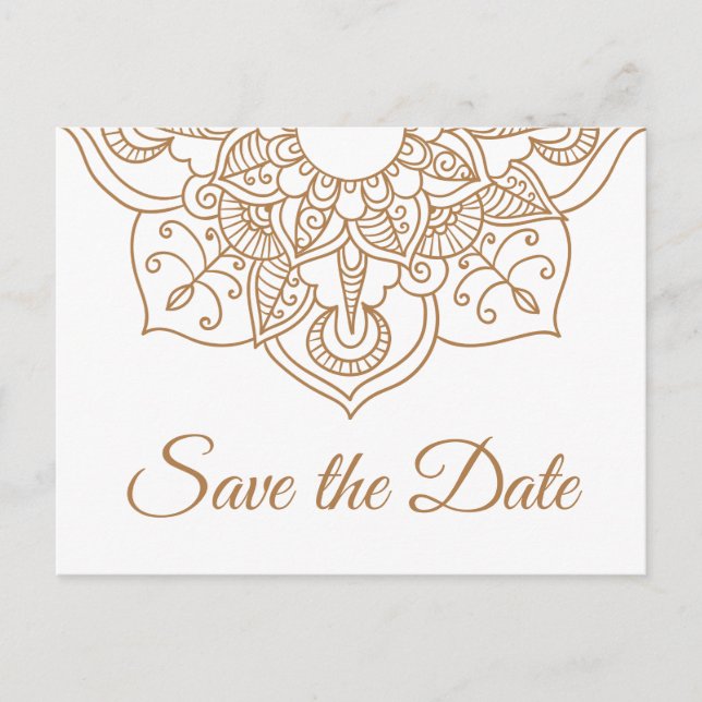 Save the Date Mandal Wedding Engagement Brown Boho Postcard (Front)