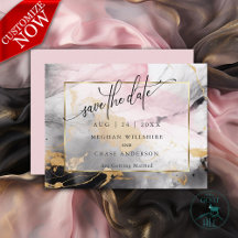 Save the Date Marbled Rose Black Gold Abstract