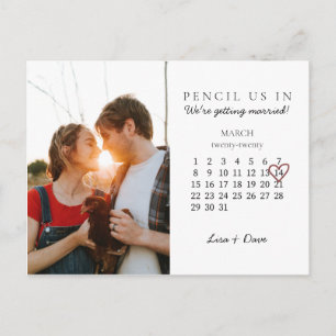 Save the Date March 2020 Calendar Pink Heart Postcard