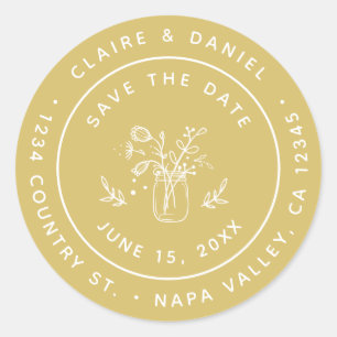Save the Date Mason Jar Flowers Return Address Classic Round Sticker