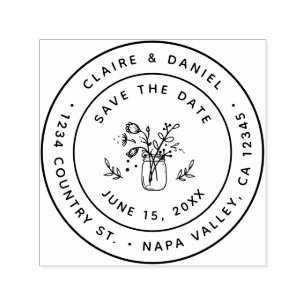 Save the Date Mason Jar Return Address Self-inking Stamp