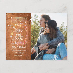 Save the Date Mason Jar String Lights Rustic Photo Postcard