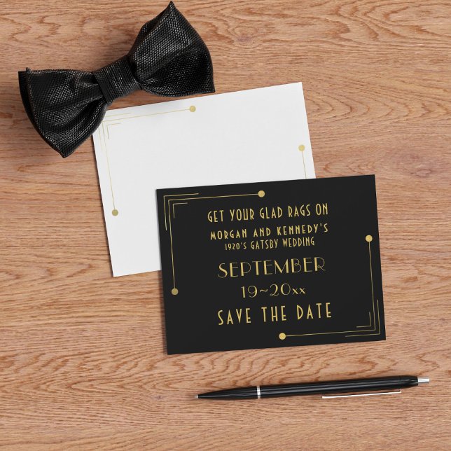 Save The Date Matte Black and Gold 1920s Wedding  (A 1920s vintage vibe with this Save the Date. Just add your Gatsby Wedding details)