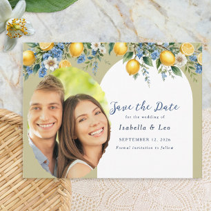 Save the Date Mediterranean Lemons Wedding Photo Announcement Postcard