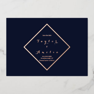 Save the Date Minimal Chic Rose Gold Navy