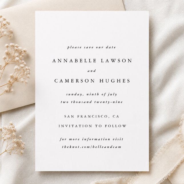 Save the Date | Minimal Simple Elegant Wedding (Classic wedding announcement cards with timeless serif styling and your custom event details)