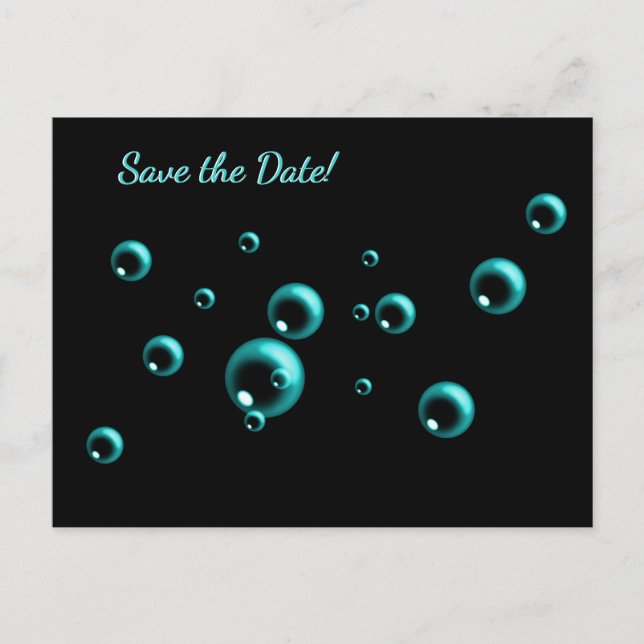 Save the Date Minimalist Aqua Blue Bubbles Postcard (Front)