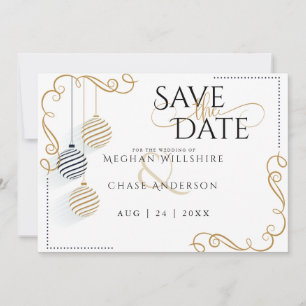 Save the Date Modern Black and Gold Baubles