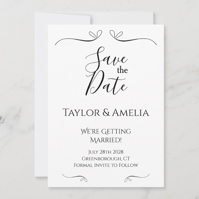 Save the Date Modern Black and White (Front)