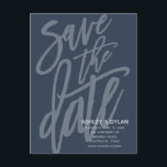 Save the Date Modern Brush Script Denim Blue Announcement Postcard<br><div class="desc">Let your friends and families know your upcoming wedding date with this modern and elegant brush scripted card that features trendy denim blue and stylish typography for a fetching mailer. Email us at hello@christiekelly.com for free assistance with personalisation!</div>