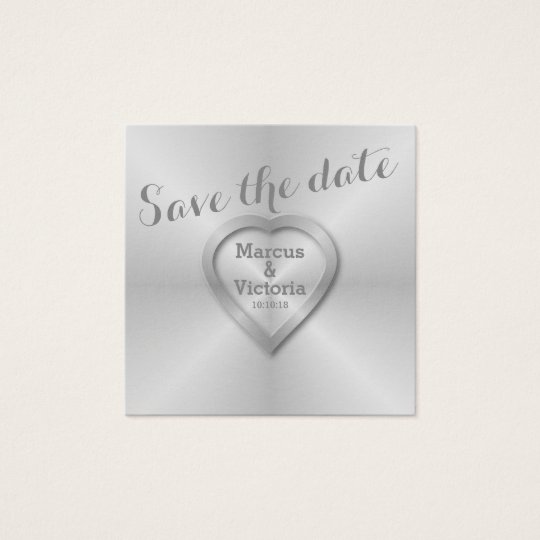Save the date Modern Brushed Aluminium Square Business Card