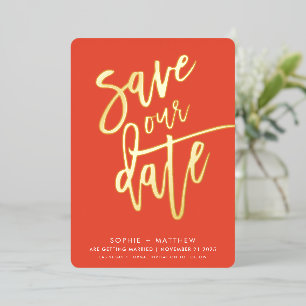 SAVE THE DATE modern calligraphy script orange