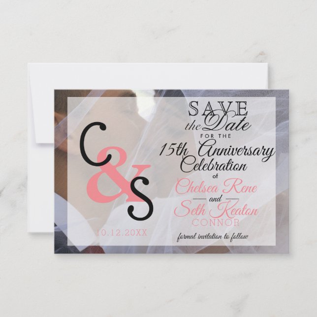Save The Date Modern Day Anniversary Love - Coral (Front)
