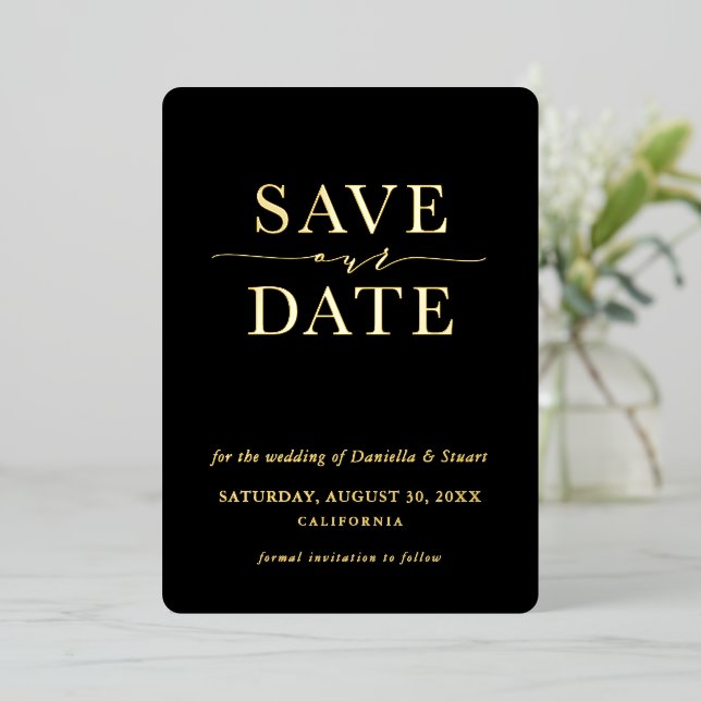SAVE THE DATE modern elegant minimal Black (Standing Front)