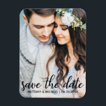Save The Date Modern Engagement Photo SB Magnet<br><div class="desc">Save The Date Modern Engagement Couple Photo Magnet Script Black</div>