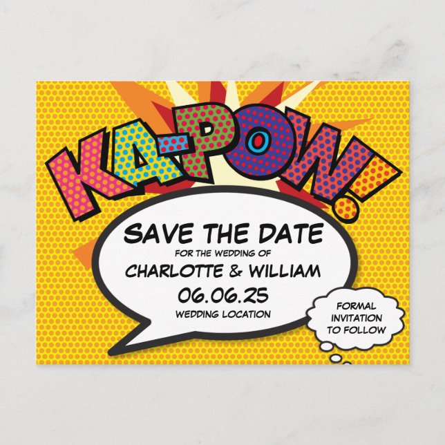 Save the Date Modern Fun Colourful Announcement Postcard (Front)