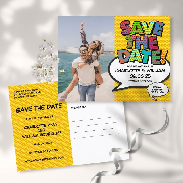 Save the Date Modern Fun Colourful Photo Announcement Postcard (Creator Uploaded)