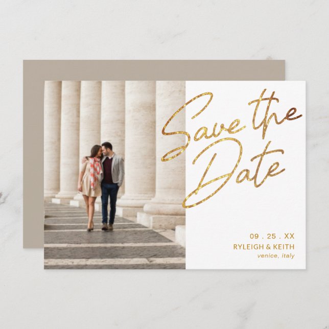 Save the Date Modern Gold Glitter Column Invitation (Front/Back)