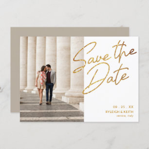 Save the Date Modern Gold Glitter Column Invitation