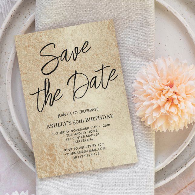 Save The Date Modern Golden 50th Birthday Invitation (Creator Uploaded)