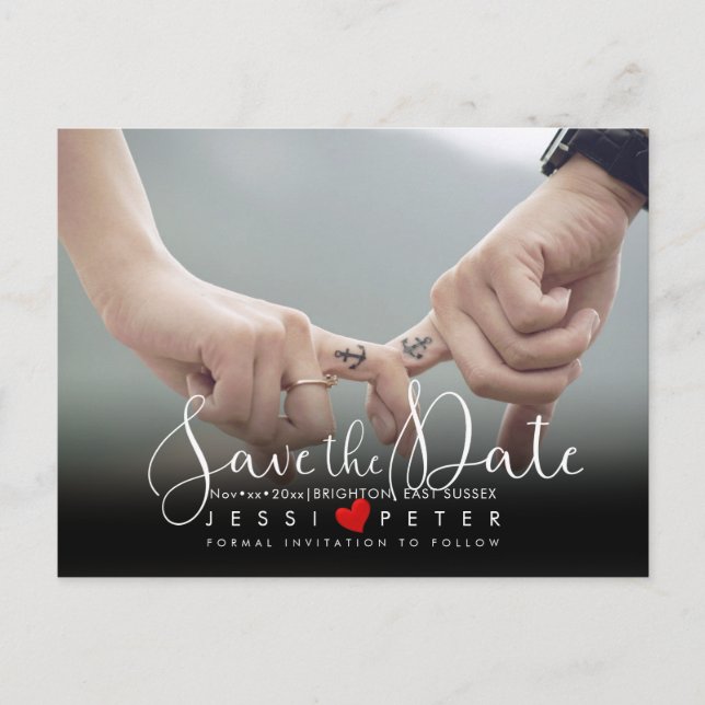 Save the Date, Modern Handwritten Script, Heart Postcard (Front)