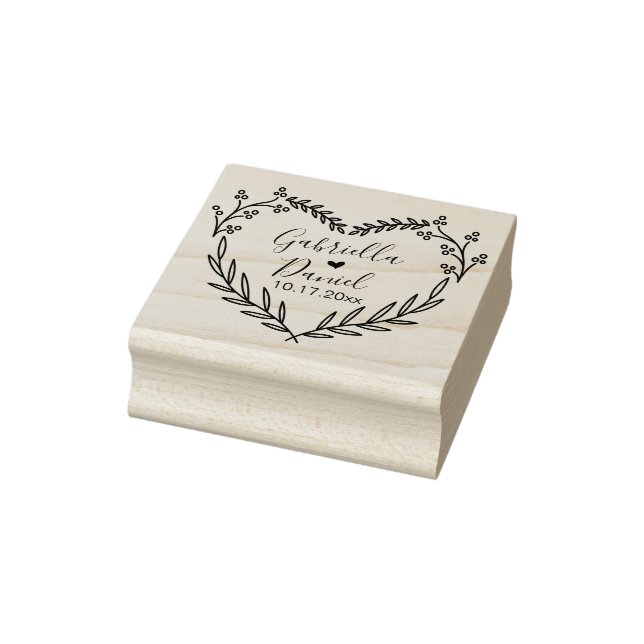 Save the date, Modern Heart Leafy Frame Rubber Sta Rubber Stamp (Stamp)