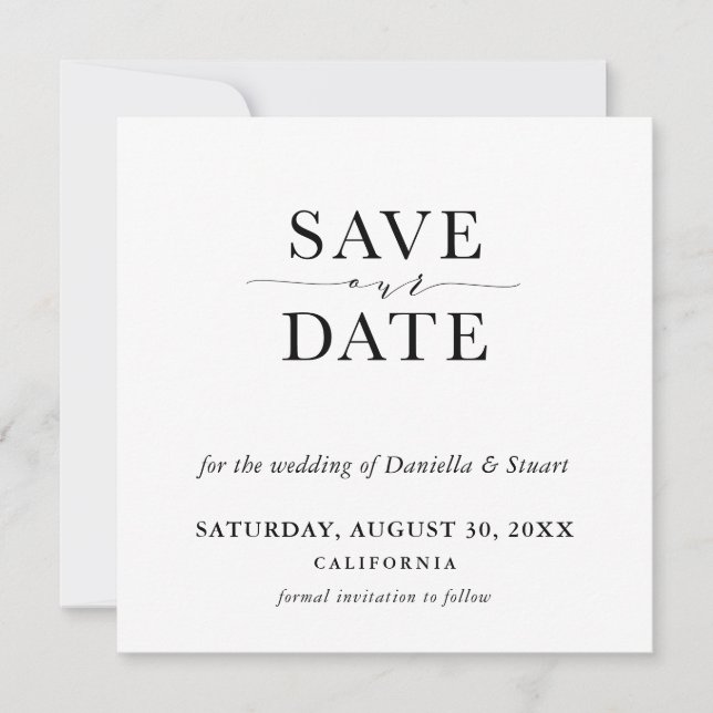 SAVE THE DATE modern minimal elegant black white Invitation (Front)