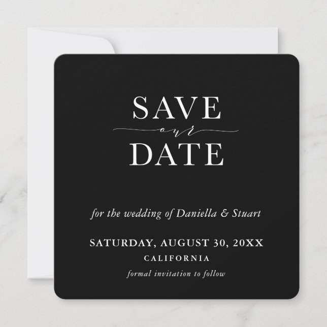 SAVE THE DATE modern minimal elegant white black Invitation (Front)