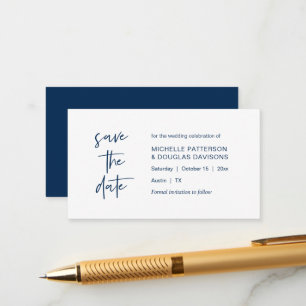 Save the date, modern minimalist, Navy Blue Enclosure Card