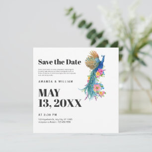 Save The Date Modern Minimalist Peacock Wedding