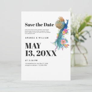 Save The Date Modern Minimalist Peacock Wedding