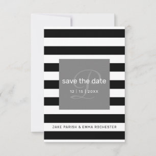Save the Date Modern Monogram Black White Stripes