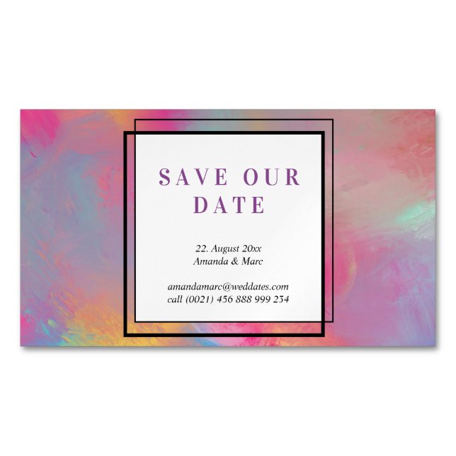 Save the Date: modern, pastels, clear Magnetic Business Card (Front)