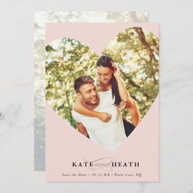 SAVE THE DATE modern photo cute heart blush pink Invitation (Front/Back)