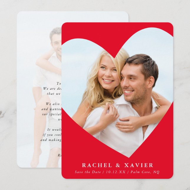SAVE THE DATE modern photo cute heart frame red Invitation (Front/Back)