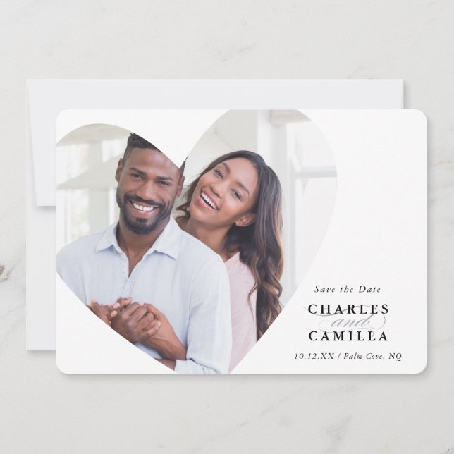 SAVE THE DATE modern photo elegant frame heart Invitation (Front)
