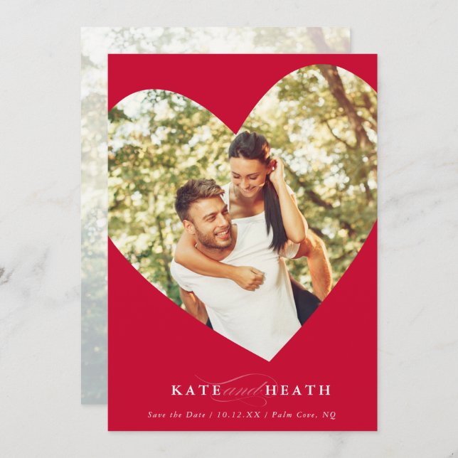 SAVE THE DATE modern photo elegant heart bold red Invitation (Front/Back)