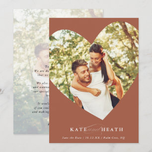 SAVE THE DATE modern photo elegant heart brown Invitation
