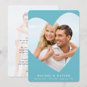 SAVE THE DATE modern photo heart frame turquoise Invitation
