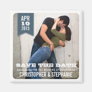 Save the Date Modern Rustic Photo Magnet Grey