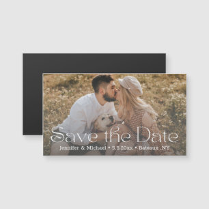 save the date modern script couple photo magnet